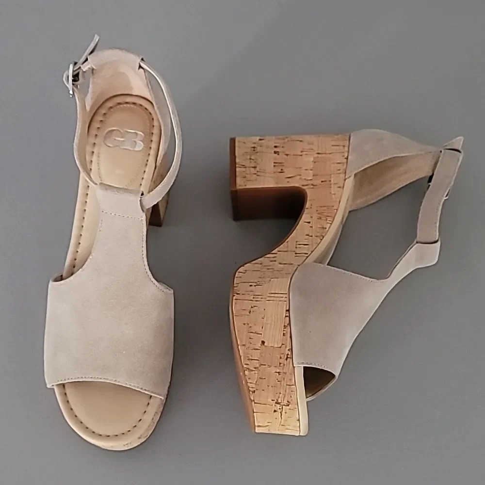 Gianni Bini New Light Suede Cork Platform Sandals 9.5M